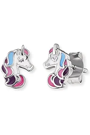 HERZENGEL Mädchen Kinder Ohrstecker Ohrringe aus Sterling Silber mit farbigem Einhorn aus Emaille - Steckverschluss - nickelfrei
