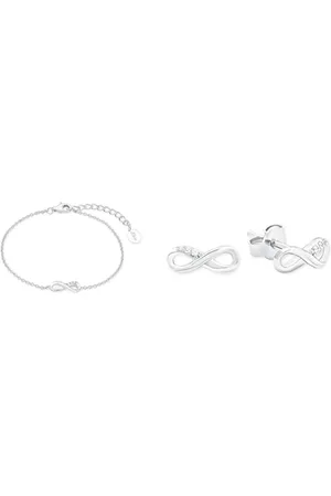 QS by s.Oliver Armband 925 Sterling Damen Armschmuck & Ohrstecker 925 Sterling Damen Ohrschmuck, mit Zirkonia synth., 0,4 cm, , Infinity, Kommt in Schmuck Geschenk Box, 2017247