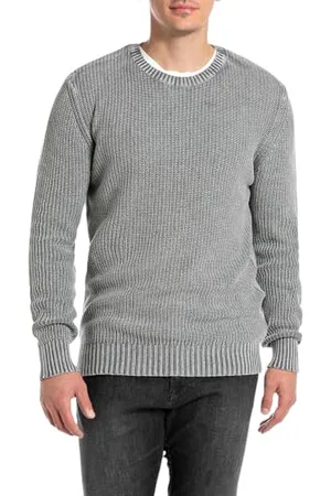 Replay Herren Strickpullover aus Baumwolle, Grau (Lead Grey 093), S