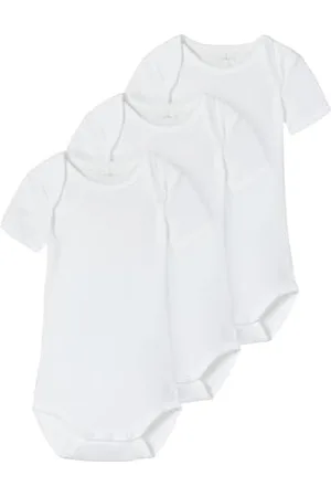 NAME IT Unisex Baby Nbnbody 3p Solid White 2 Noos Strampler, , 50 EU