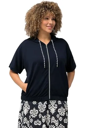 Ulla Popken Damen Sweatjacke mit Kapuze Kapuzenpullover, , 54-56