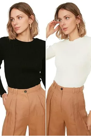 Trendyol Damen Black-ecru Dual Package Knitwear Sweater, , S EU