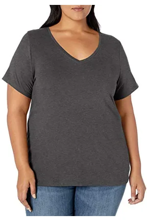 Amazon Damen T-Shirt mit V-Ausschnitt und kurzen Ärmeln in Übergröße, , 6XL Große Größen