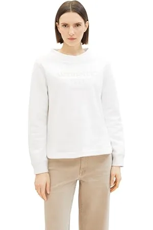 TOM TAILOR Damen Basic Sweatshirt mit Stickerei , Whisper White, L