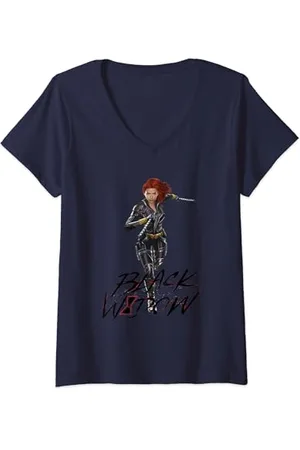 Marvel Damen Black Widow Movie Running Black Widow T-Shirt mit V-Ausschnitt