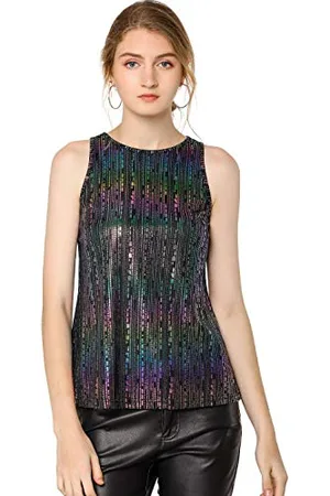 Allegra K Damen Pailletten Oberteil Metallic Glitzer Ärmellos Club Party Camisole Tank-Tops L