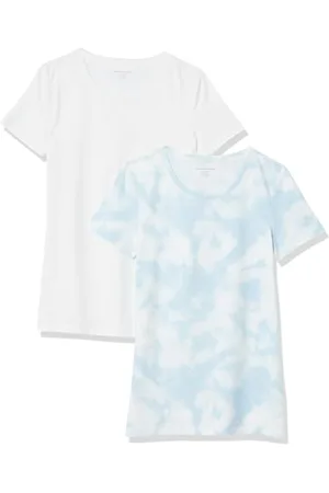 Amazon Damen Kurzärmeliges T-Shirt mit Rundhalsausschnitt, Klassischer Schnitt, 2er-Pack, , L