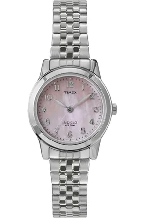 Timex Main Street Damen-Armbanduhr, 25 mm, silberfarbenes Edelstahl-Stretcharmband, Perlmutt-Zifferblatt, silberfarbenes Gehäuse TW2W35200