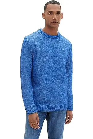 TOM TAILOR Herren Cosy Crewneck Pullover, hockey blue white core, S