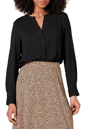 Amazon Damen Langärmlige Popover-Bluse aus Georgette mit lockerer Passform, , XXL