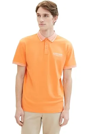 TOM TAILOR Herren Basic Piqué Poloshirt mit Logo-Print , fruity melon orange, S