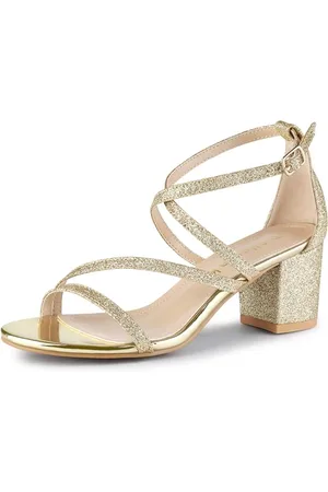 Allegra K Damen Glitzer Crisscross Strap Chunky Heels Sandalen, , 42 EU