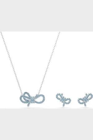 Swarovski Lifelong Bow Set, Blaue, Rhodinierte Halskette und Ohrringe im Schleifen-Design mit Strahlenden Kristallen