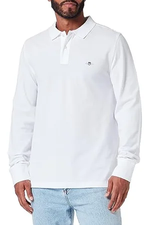 GANT Herren REG Shield LS Pique Rugger KLASSISCHES Langarm Poloshirt, White, L