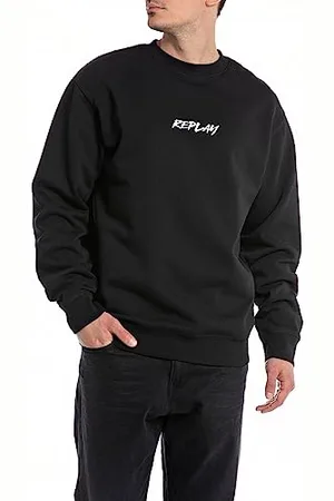 Replay Herren Sweatshirt mit Logo ohne Kapuze, (Schwarz), XXL