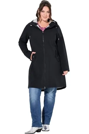 Ulla Popken Damen Hyprar Softshell-longjacke, Wasserabweisend, Kapuze Longjacke, , 42-44 EU