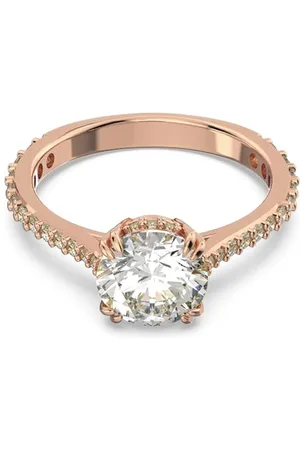 Swarovski Stilla Cocktailring, Rosé Vergoldeter Damenring mit Strahlenden Kristallen