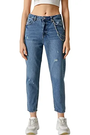 Koton Women High Waist Chain Detail Slimmer Leg Denim Trousers - Mom Jean
