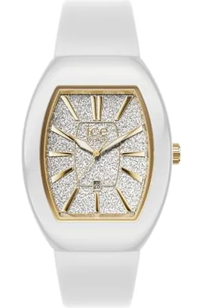 Ice-Watch Ice boliday Dome White Glitter Gold - Weiße Damenuhr mit Silikonarmband - 024033 (Small)