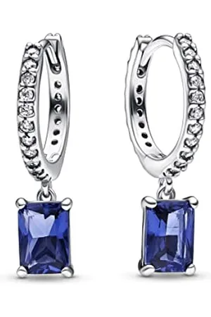 PANDORA Timeless Blaue Rechteckige Funkelnde Creolen aus Sterling-Silber, Kompatibel mit Timeless Armbänder, 292381C01