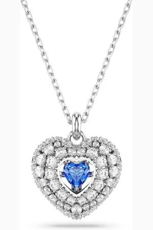 Swarovski Idyllia Anhänger, Blaue und Rhodinierte Damenhalskette mit Herz-Motiv und Strahlenden Kristallen
