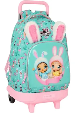Safta NANANA Bunny Großer Rucksack mit Rädern, kompakt, abnehmbar, ideal für Kinder verschiedener Altersgruppen, bequem und vielseitig, Qualität und Widerstandsfähigkeit, 33 x 22 x 45 cm, Türkis /
