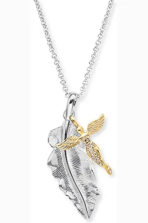 Engelsrufer 925 Damen-Kette mit Anhänger Silberne Feder und Goldener Engel, ERN-FEDER-ANGEL-BIG