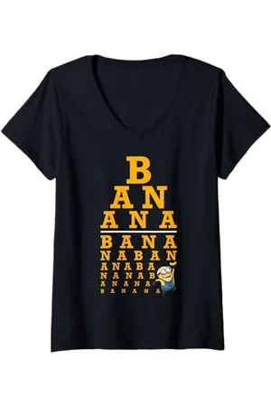 Minions Damen Minions Banana Text Stack T-Shirt mit V-Ausschnitt
