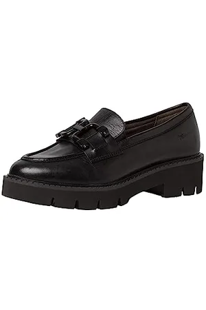 Tamaris Comfort Damen Loafer mit Plateau aus Wildleder Business Slippers Comfort Fit, Schwarz , 38 EU