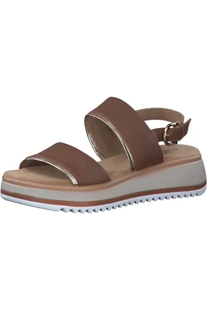 QS by s.Oliver Damen Sandalen aus Leder Plateau, Braun (Cognac), 41