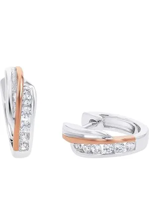Amor Creolen 925 Sterling Silber Damen Ohrschmuck, mit Zirkonia synth., 1,2 cm, Bicolor, Kommt in Schmuck Geschenk Box, 2026218