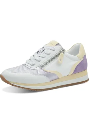 Jana Damen Sneaker flach mit Reißverschluss Vegan, Mehrfarbig (White/Lilac), 36 EU