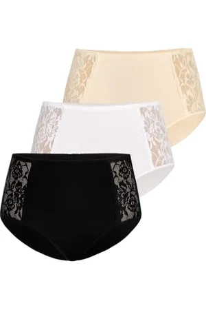 Teyli Slip Damen 3er Pack Baumwolle - Bikinis & Taillenslips für Damen - Slip Baumwolle Frauen- Women Slips mit Spitze Verziert Schwarz-Weiß-Beige S