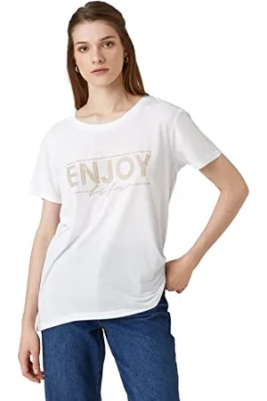 Koton Women Shiny Bead Embellished Short Sleeve Crew Neck T-Shirt