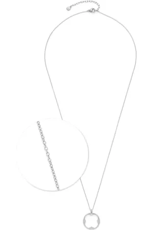 Leonardo Halskette Ciao Campagnola, mittellange Kette aus silberfarbenem Edelstahl, kleeblattförmiger Anhänger mit Zirkonia Steinchen, 60-65 cm Länge, Schmuck Geschenk, 024460