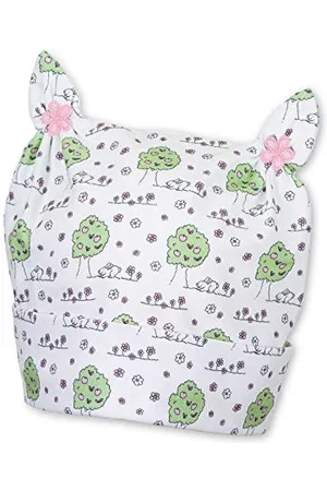 Sterntaler Knotenmütze für Mädchen mit Wald-Motiven und zwei Zipfeln mit Knöpfen in Blütenform, Alter: 3-4 Monate, Größe: 39, Weiß