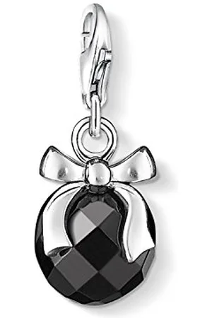 Thomas Sabo Damen Charm-Anhänger Kugel mit Schleife Schwarzer Stein Charm Club 925 Sterling Silber 0868-023-11
