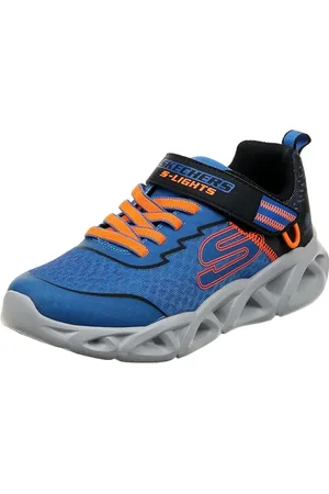 Skechers Boys Sneaker, Blue Textile/Synthetic/Black & Lime Trim, 43 EU