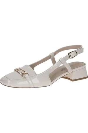 Caprice Damen Slingback-Loafer aus Leder Kleiner Absatz, Cremefarben , 37.5 EU