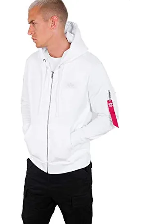 Alpha Industries Herren Back Print Zip Hoodie Kapuzenpullover, White, L