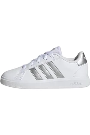 adidas Grand Court Lifestyle Tennis Lace-Up Shoes Tennisschuhe, White/Matte Silver/Matte Silver, 34 EU
