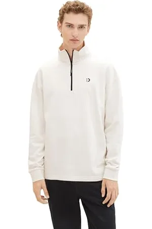 TOM TAILOR Herren Relaxed Fit Sweatshirt Troyer, Wool White, XS