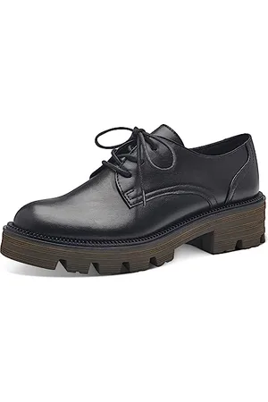 Marco Tozzi Damen Schnürschuhe aus Kunstleder Plateau, Schwarz (Black/Khaki), 38