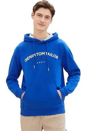TOM TAILOR Herren Hoodie Sweatshirt mit Logo-Print, shiny royal blue, XS