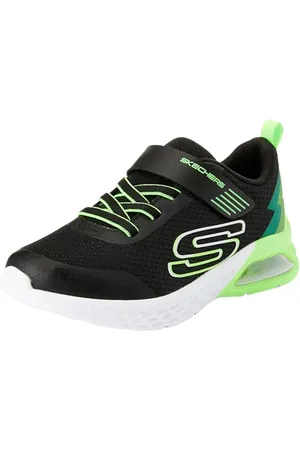 Skechers Boys Sneaker, Black Textile/Synthetic/Lime Trim, 27.5 EU