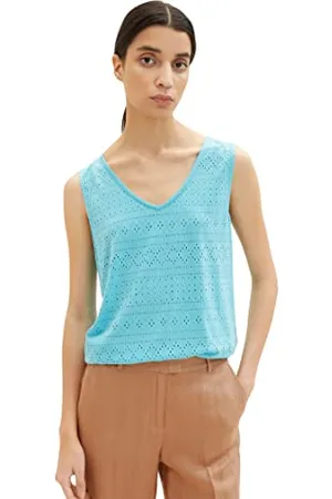 TOM TAILOR Damen 1037427 Top mit Bindedetail & Struktur, 26007-Teal Radiance, L