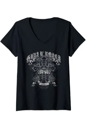 Guns N´Roses Offizielles Vintage-Kreuz, Weiß T-Shirt mit V-Ausschnitt