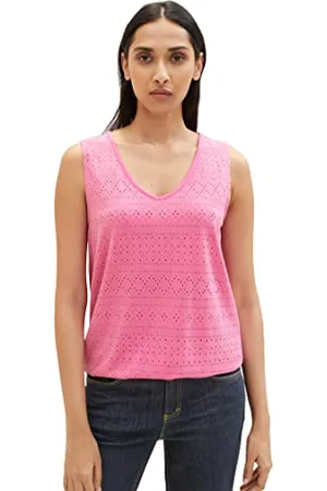 TOM TAILOR Damen 1037427 Top mit Bindedetail & Struktur, 31647-Nouveau Pink, L