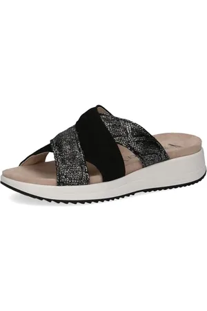 Caprice Damen Pantoletten aus Leder Glitzer, Schwarz , 42 EU