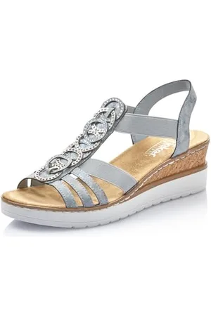 Rieker Damen Keilsandalen V38H8, Frauen Sandalen,Keilsandaletten,Keilabsatz,Wedge-Heel,hoch,Sommerschuhe,Freizeitschuhe,blau (12),40 EU / 6.5 UK